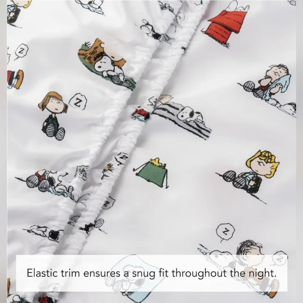 Peanuts Queen Sheet Set Berkshire Snoopy Sleeping Charlie Woodstock New Gift - Picture 3 of 6